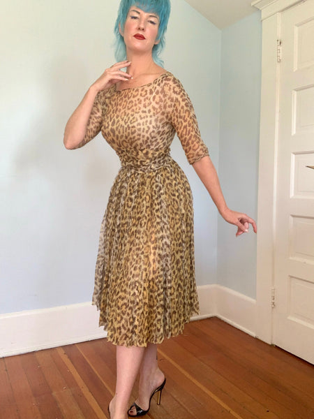 1950s “Norman Norell” Silk Leopard Print Party Dress
