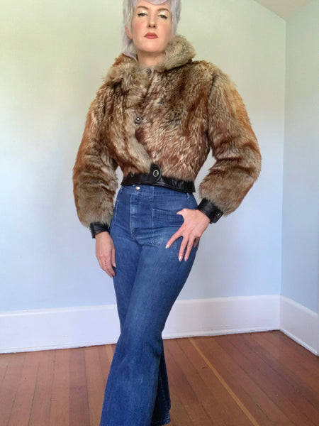 Custom Made 1970s Perfectly Cropped & Fitted Sheep Fur Rocker Jacket