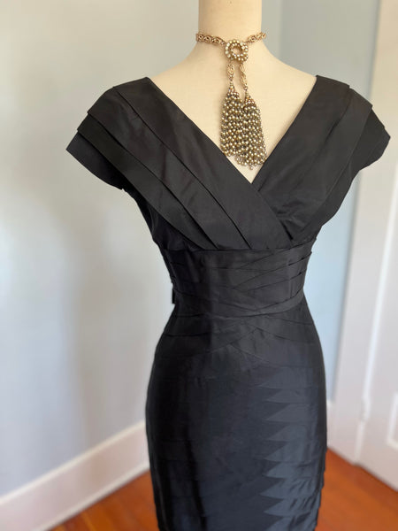 Demi-Couture 1950s Silk Pleated Cocktail Dress