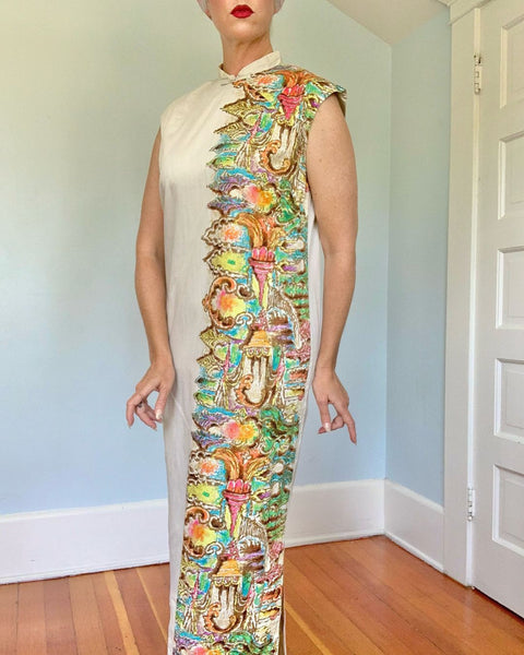 1960s “Liberty House by Tori Richard Honolulu” Psychedelic Cheongsam Maxi