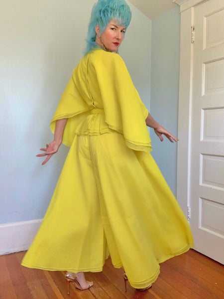 1960s “Calderón” Acid Chartreuse Yellow Crepe 3 Piece Ensemble