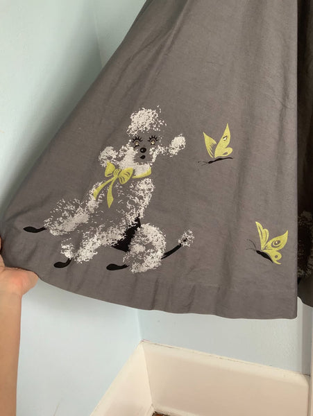 1950s Poodle Novelty Border Print Cotton Day Dress