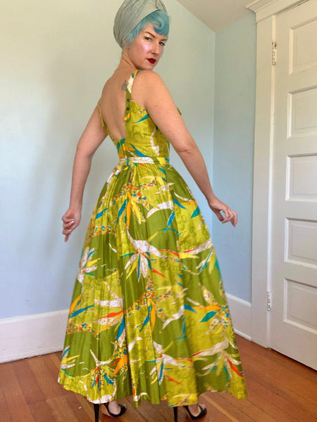 1960s “Kamehameha” Polished Cotton Palazzo Jumpsuit