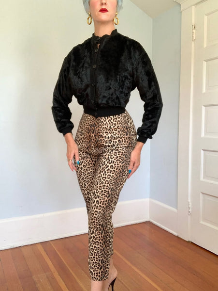 1950s Pristine Leopard Print Cotton Corduroy Cigarette Pants