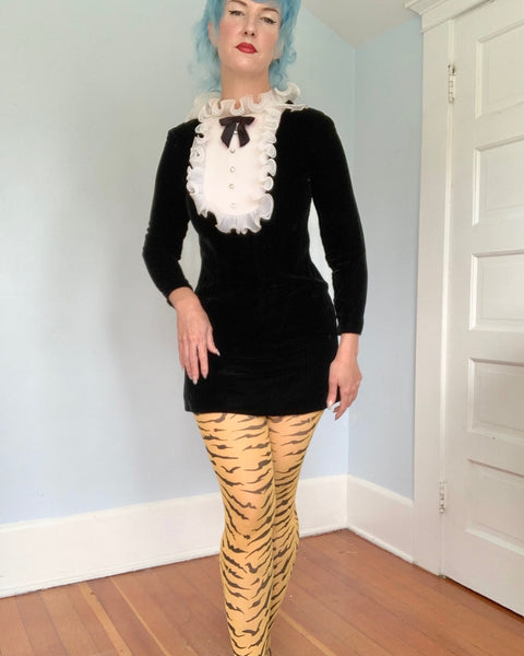 1960s Velvet Tuxedo Micro Mini Dress