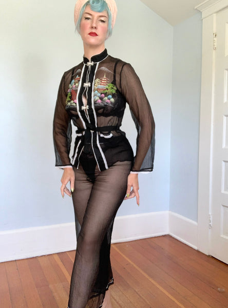 1956 Japanese Silk Chiffon Handpainted Lounge Set