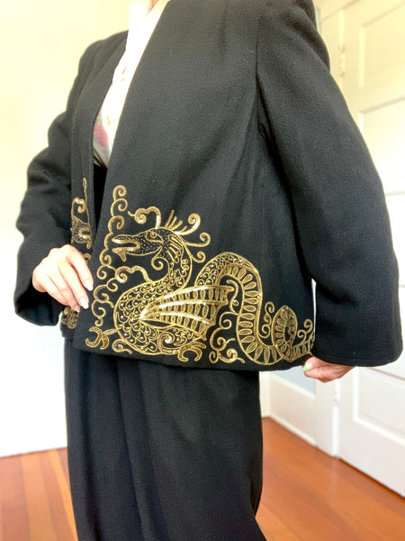 1940s Wool Sequined Hand Embellished ‘Sea Monster’ Cocktail Jacket
