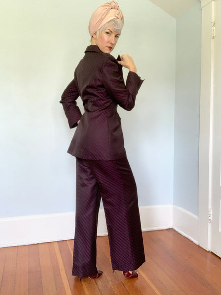 Rare 1990s "Thierry Mugler Couture" 2 Piece Hourglass Pantsuit in Iridescent Silk Blend