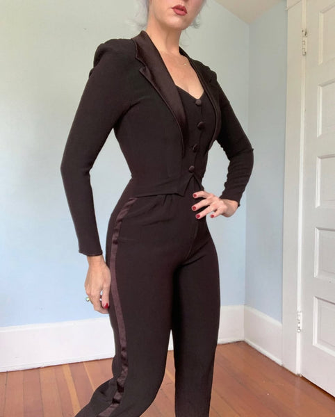 1980s Femme Tux Jumpsuit by “Karen Alexander”