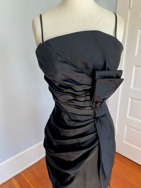 1950s Peau de Soie Silk Draped Cocktail Dress