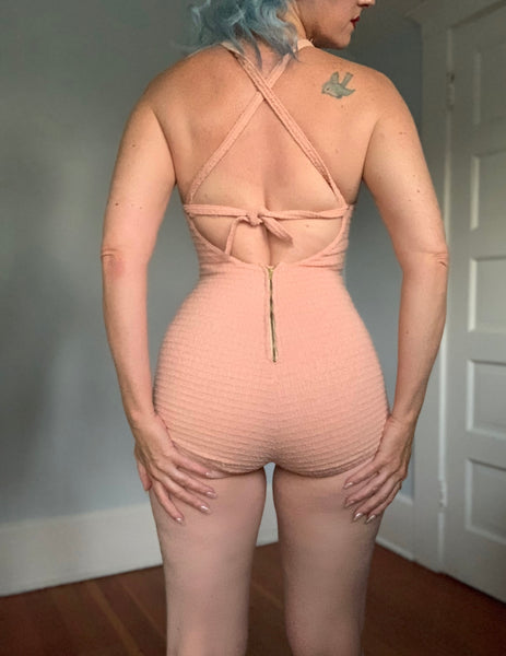 1940s Woven Knit Pinup Bathing Suit w/ Keyhole Cutout
