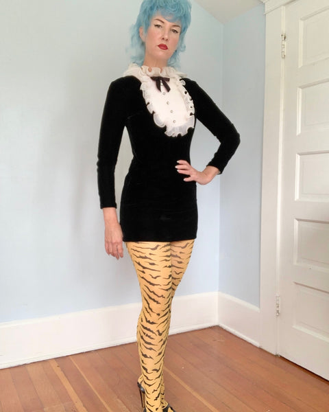 1960s Velvet Tuxedo Micro Mini Dress