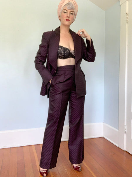 Rare 1990s "Thierry Mugler Couture" 2 Piece Hourglass Pantsuit in Iridescent Silk Blend