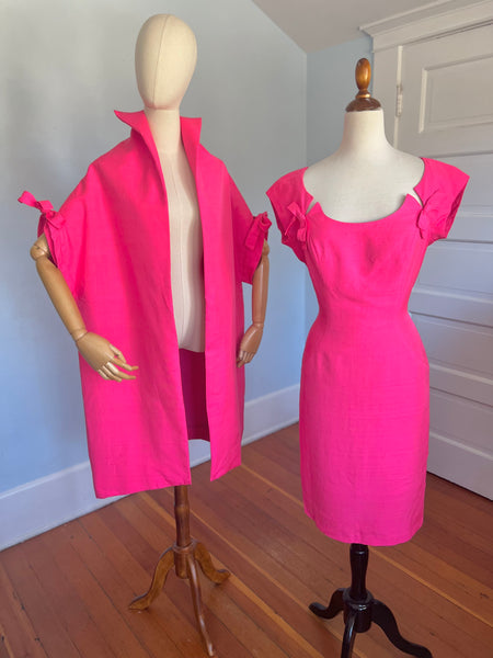 1950s Hot Pink Raw Silk Cocktail Set by “Sydney North California”