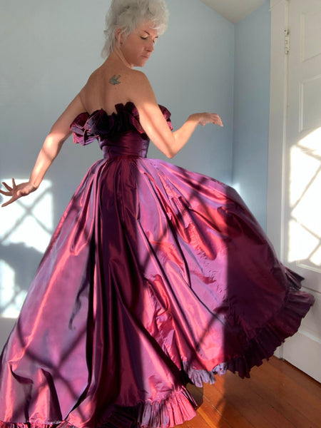 1970s does 1950s “Victor Costa” Iridescent Sharkskin Ball Gown
