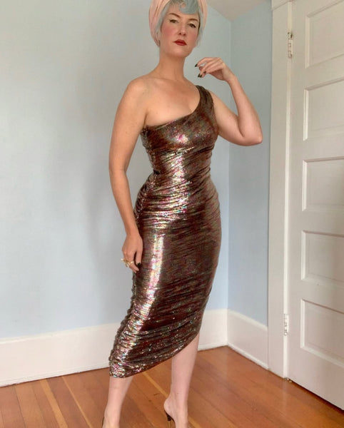 1970s Rainbow Lurex Cocktail Dress by “New Leaf by Samir”