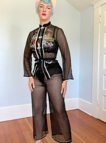 1956 Japanese Silk Chiffon Handpainted Lounge Set
