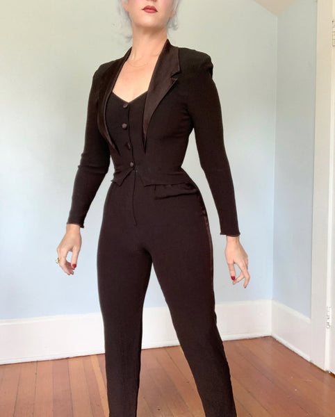 1980s Femme Tux Jumpsuit by “Karen Alexander”