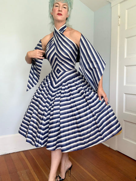 1950s Chevron Cotton 2 Piece Sundress Set