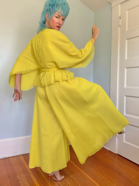 1960s “Calderón” Acid Chartreuse Yellow Crepe 3 Piece Ensemble