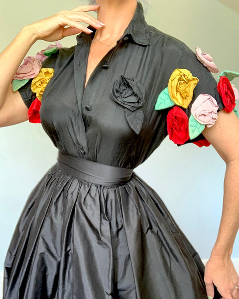 1980s Designer “Chantal Thomass” Silk Blouse w/ 3D Roses