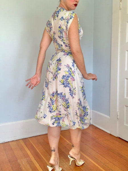 1940s Faces Novelty Print Cold Rayon Cocktail Dress
