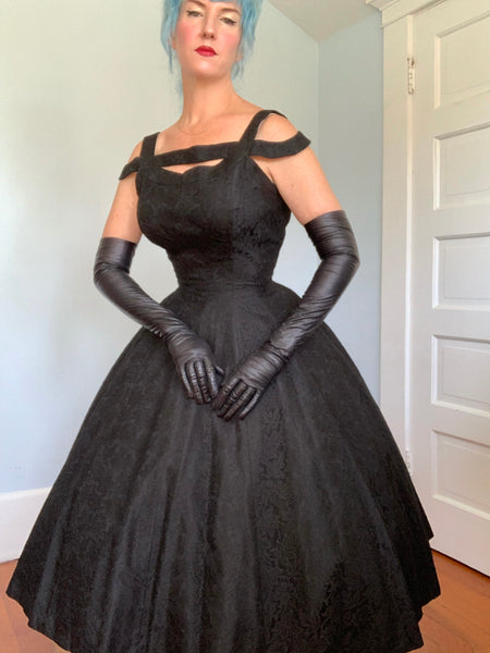 French 1950s Black Kidskin Opera Gloves