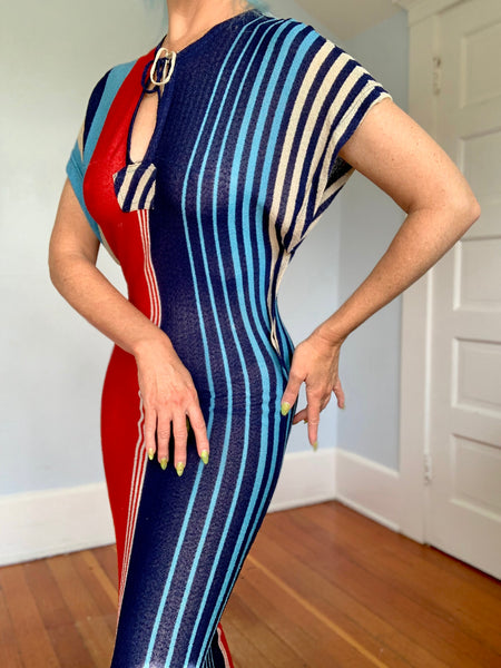 1960s Rayon Knit Semi Sheer Sexy Caftan