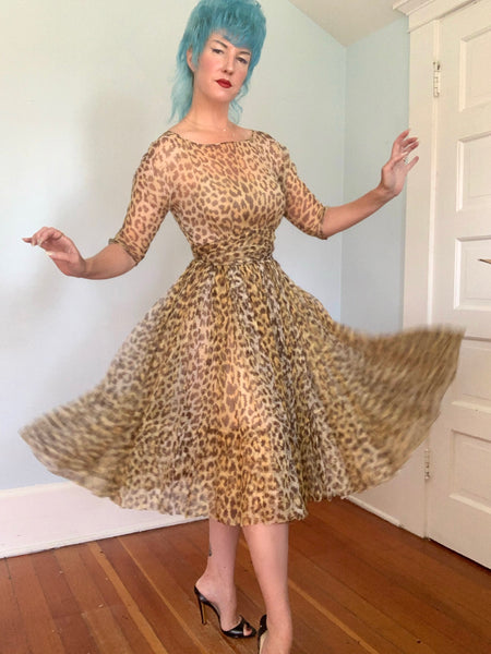 1950s “Norman Norell” Silk Leopard Print Party Dress