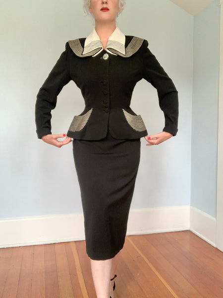 Early 1950s Wool & Linen Hand Detailed Cocktail Suit by “An Original Lilli Ann of San Francisco”