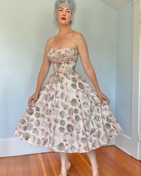 1950s Seashell Novelty Print Sundress by “Junior House Milwaukee”