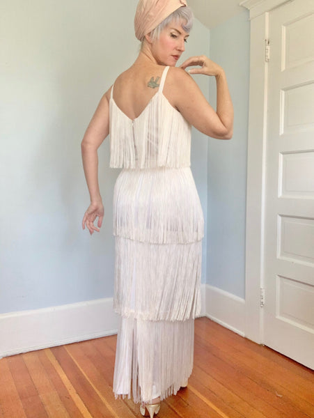 1960s “Lilli Diamond of California” Fully Fringed Maxi Dress & Matching Shawl