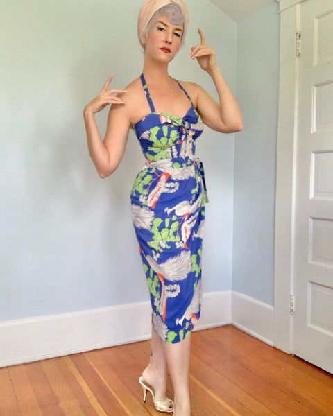 1940s Cold Rayon Hawaiian Sarong Dress by “Kamehameha”