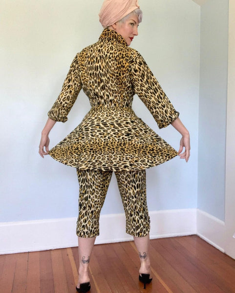 Late 1940s Cotton Flannel Leopard 2 Piece Ensemble