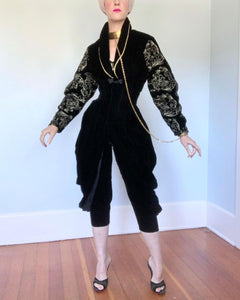 1980s “Karen Alexander” 2 Piece Velvet Genie Jumpsuit w/ Bolero