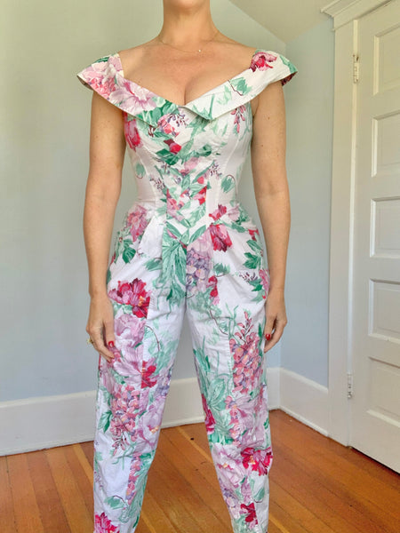 1980s “Karen Alexander” Floral Jumpsuit