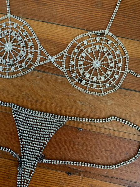 Vintage Spiderweb Crystal Rhinestone Showgirl Bikini