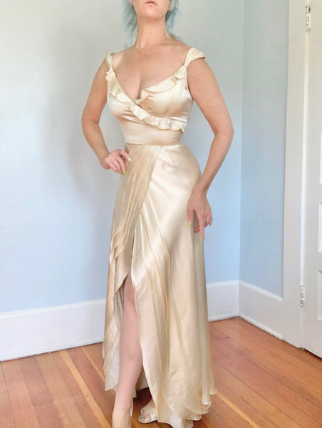 Late 1930s Custom Silk Wedding Gown