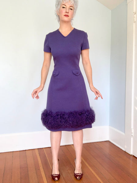 1960s Designer “Lilli Ann” 2 Piece Wool Cocktail Ensemble w/ Mongolian Lamb Trim