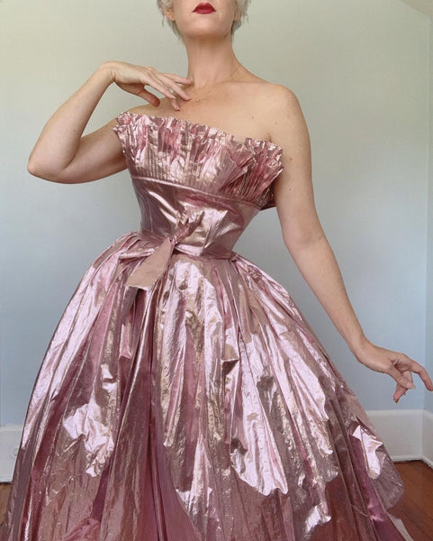 1970s/80s “Victor Costa for Neiman Marcus” Metallic Pink Ballgown w/ Belt