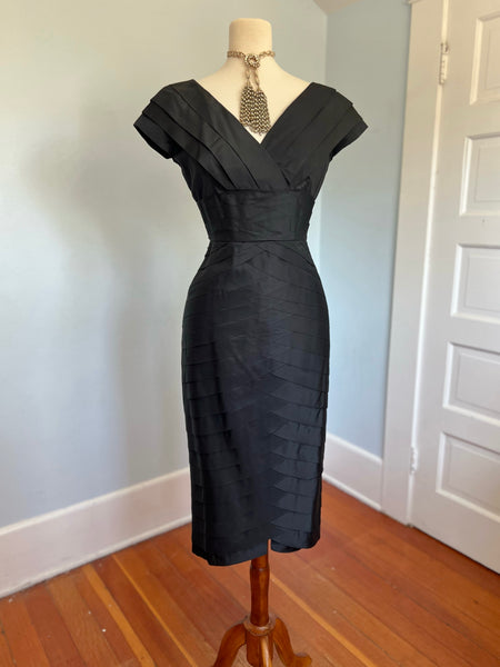 Demi-Couture 1950s Silk Pleated Cocktail Dress