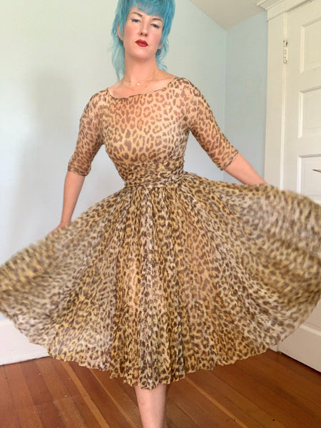 1950s “Norman Norell” Silk Leopard Print Party Dress