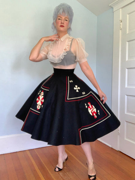 1950s “Juli Lynne Charlot” Handmade Wool Felt Playing Cards Circle Skirt
