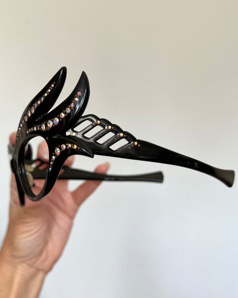 Custom Handmade French 1950s Winged Cateye Rhinestone Glasses