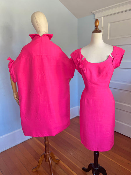 1950s Hot Pink Raw Silk Cocktail Set by “Sydney North California”