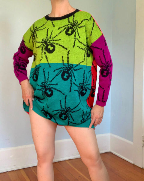 Rare 1980s “Betsey Johnson” Punk Label Intarsia Knit 2 Piece Black Widow Spider Set
