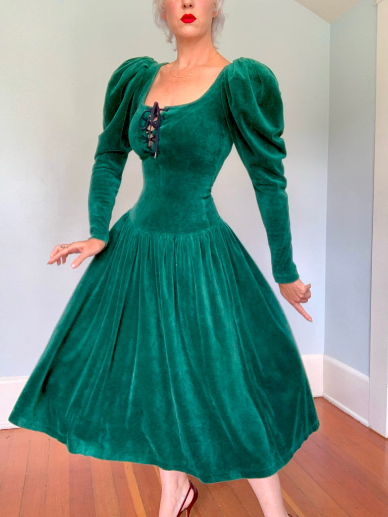 1980s “Betsey Johnson” Punk Label Stretch Velvet Corset Bodice Dress – butchwaxvintage
