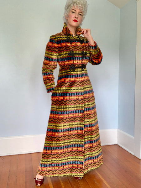 1960s “Saks Fifth Avenue” Rainbow Tapestry Carpet Maxi Coat