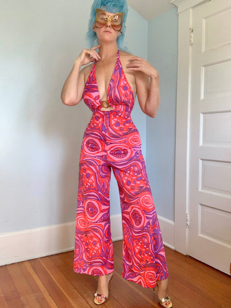 1970s Psychedelic Stretch Jersey Jumpsuit