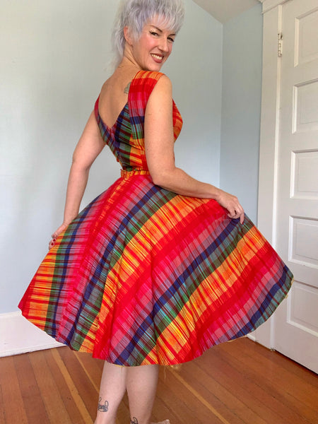 1950s Rainbow Cotton 2 Piece Dress Set by “Original Rellciano New York”